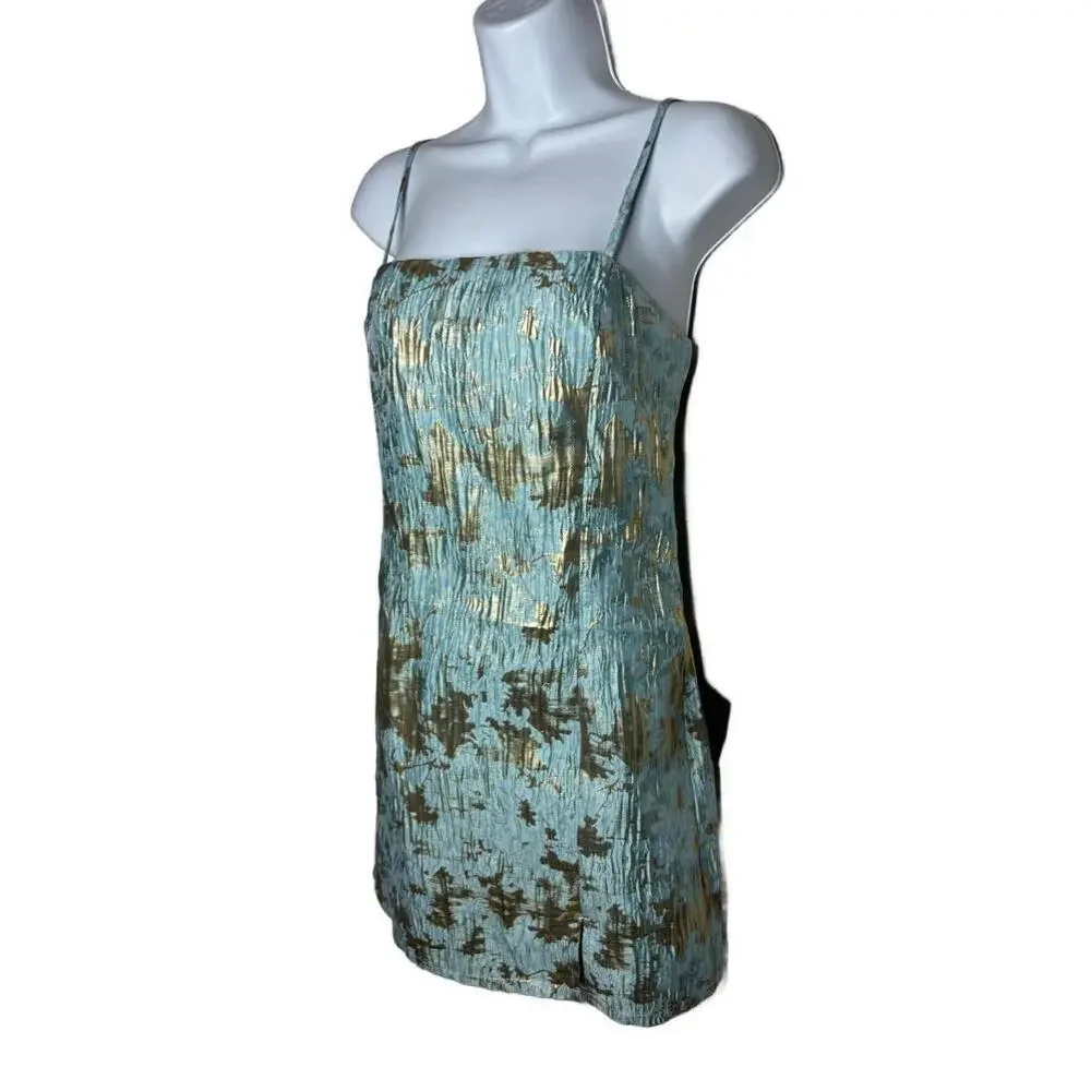 NWT Lulu's Women's Sz M Blue Hoco Mini Dress w/ Metallic Detail (1583) - Picture 2 of 5